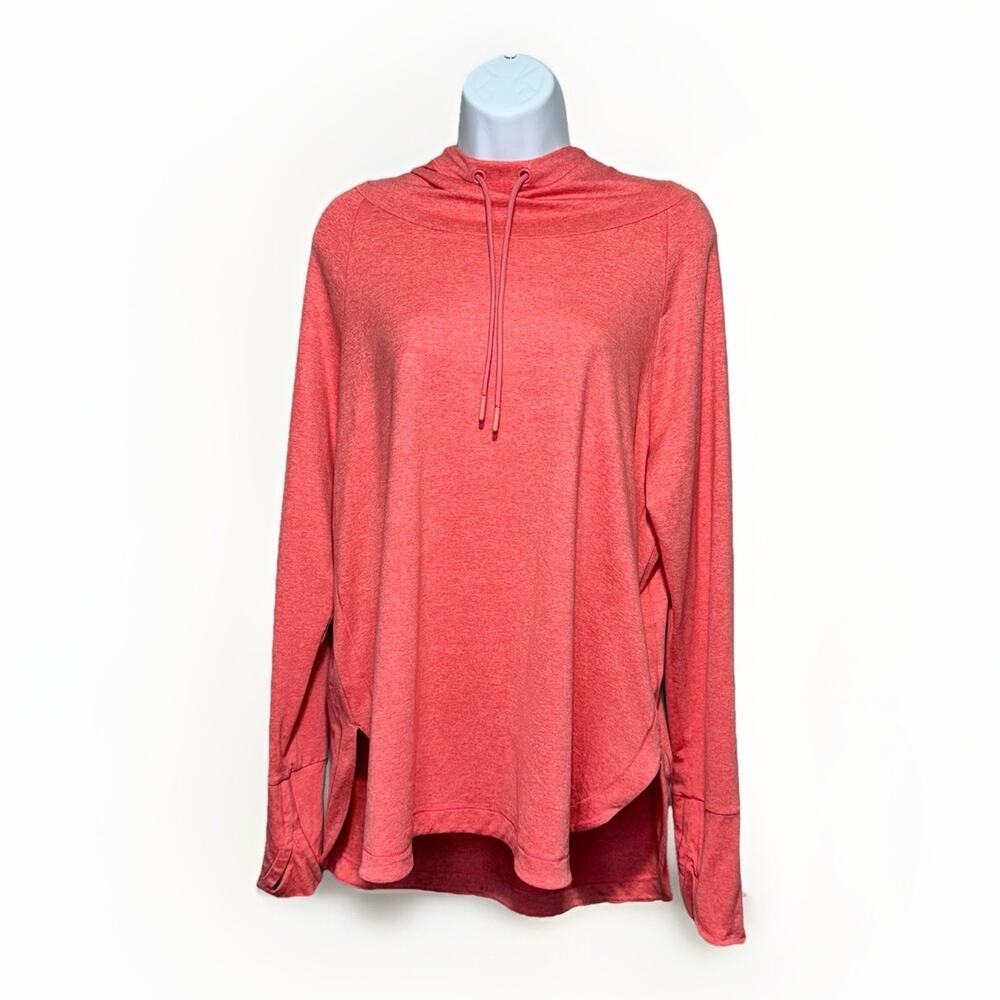 Athleta Uptempo Hoodie Sweatshirt Women’s L Coral Pink Long Sleeve Thumbholes